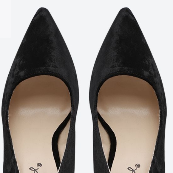 Black Velvet Suede Heels - Picture 2 of 5